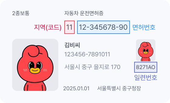 운전면허증 정보 확인 예시